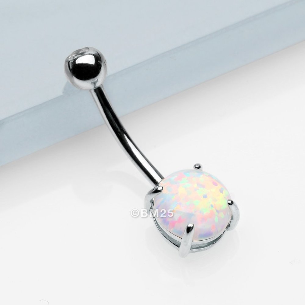 14 Karat White Gold Prong Set Fire Opal Belly Button Ring
